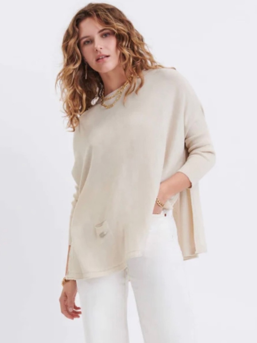 Mersea Catalina Sweater Sand Travel One Size Oversized Long Sleeve Pockets